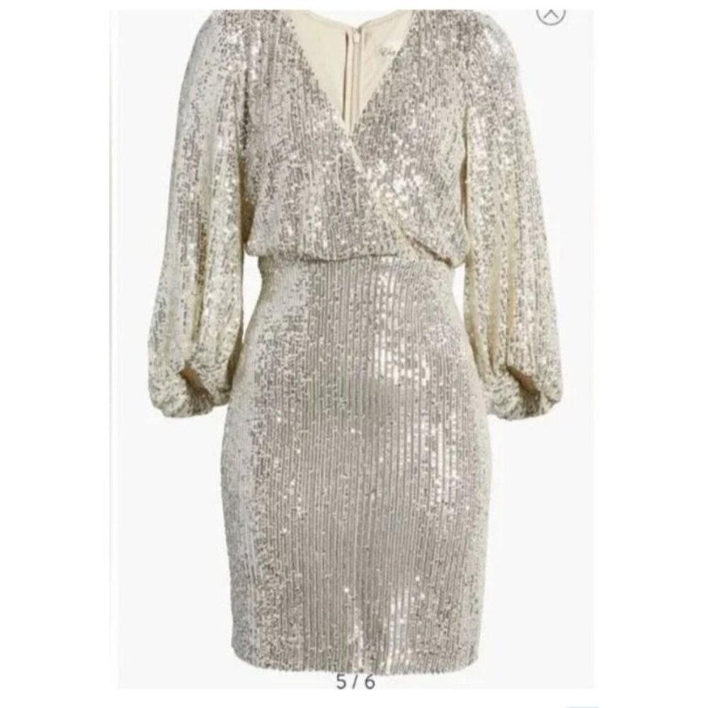 Eliza J. Dress 14 Gold Sequin Stretch Balloon Sleeve Party Wedding NEW NWOT $178